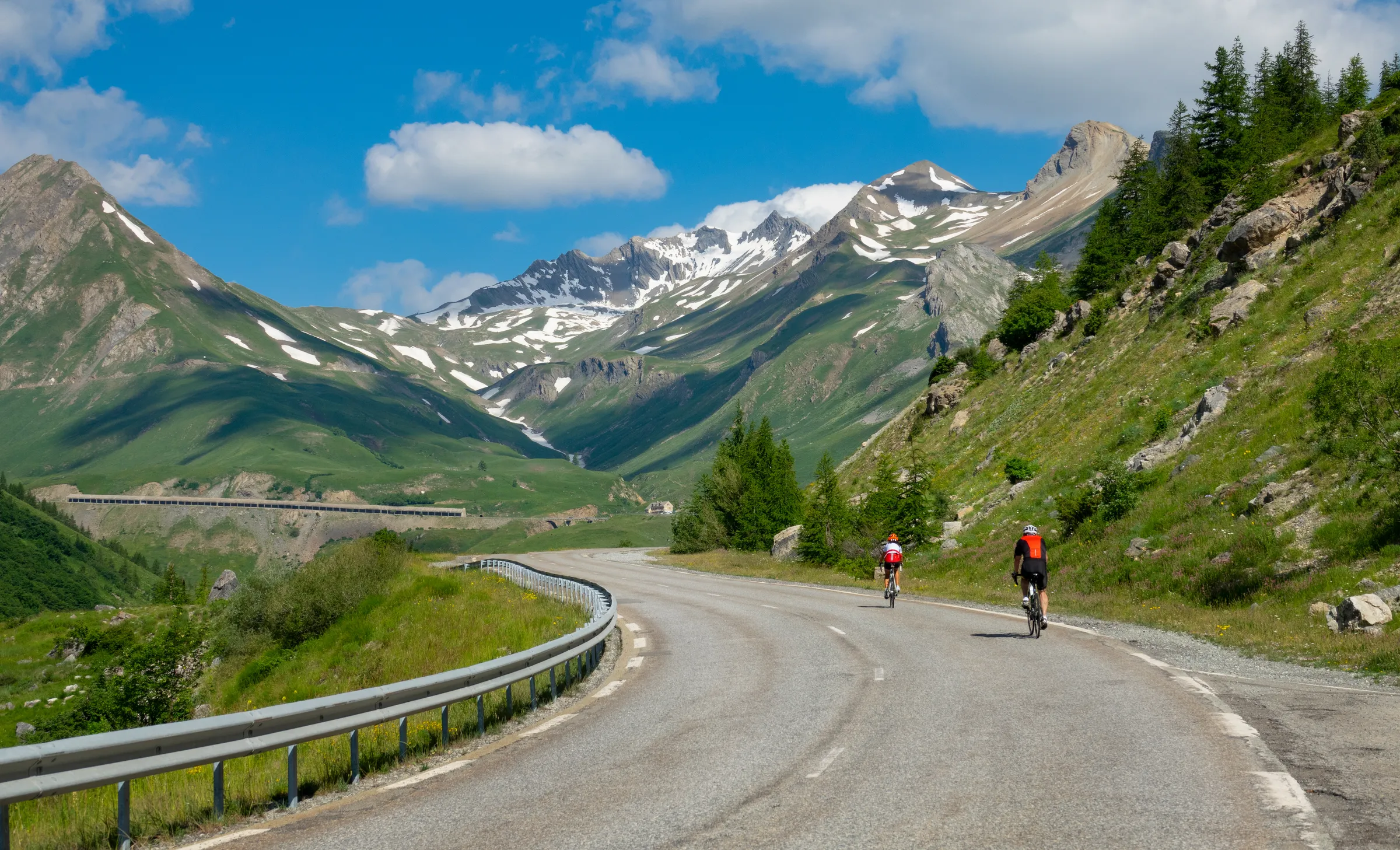 Cyclists riding in the mountiains
