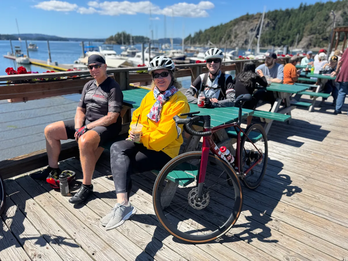 Riders riding on a ferry in San Juans