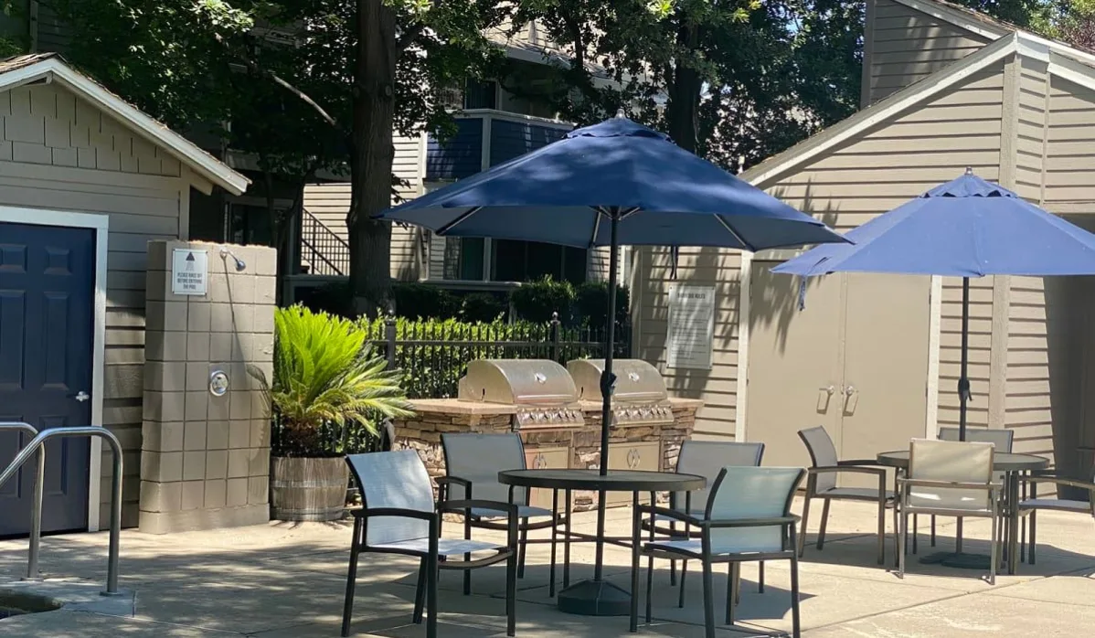 Tables with umbrellas
