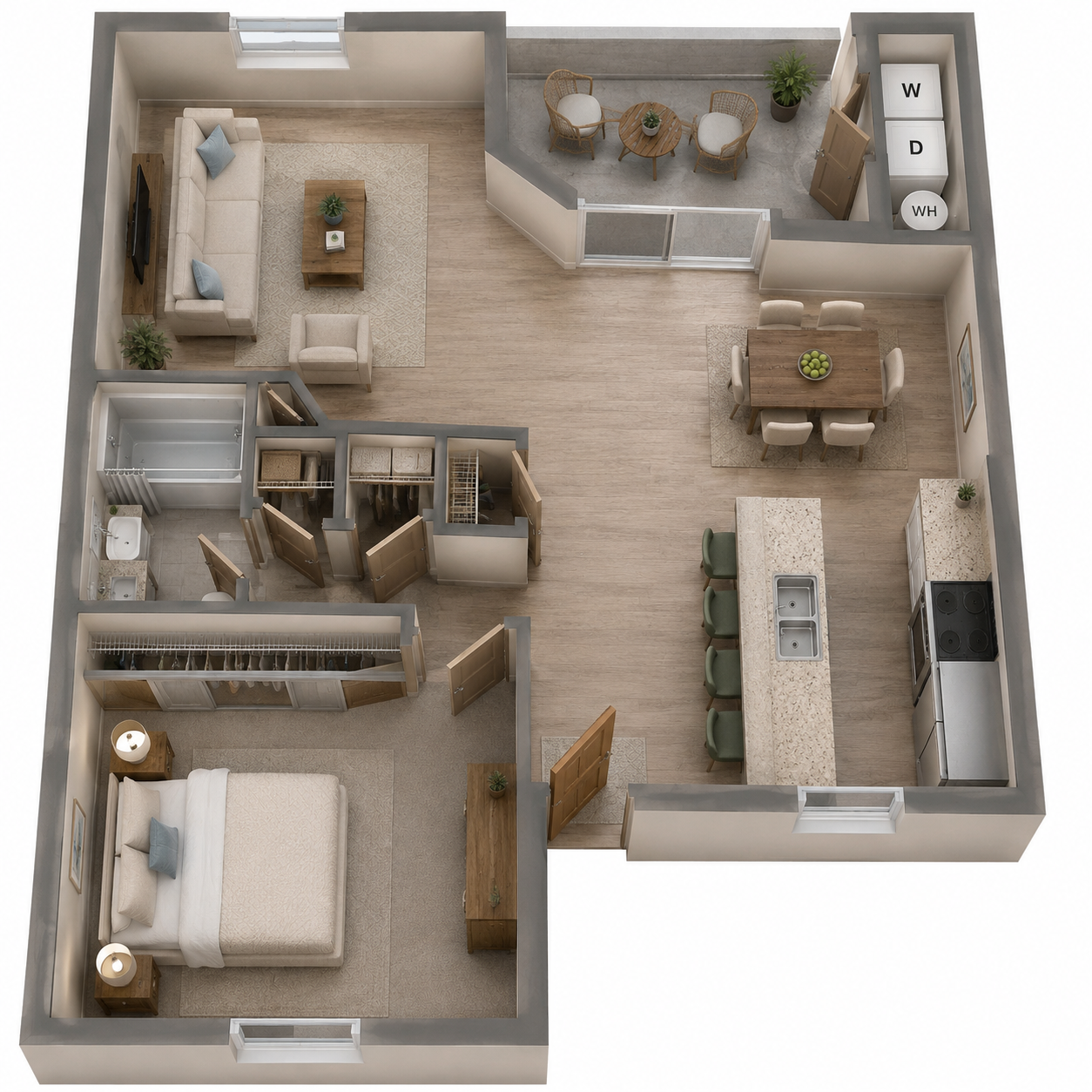 1x1 floor plan layout