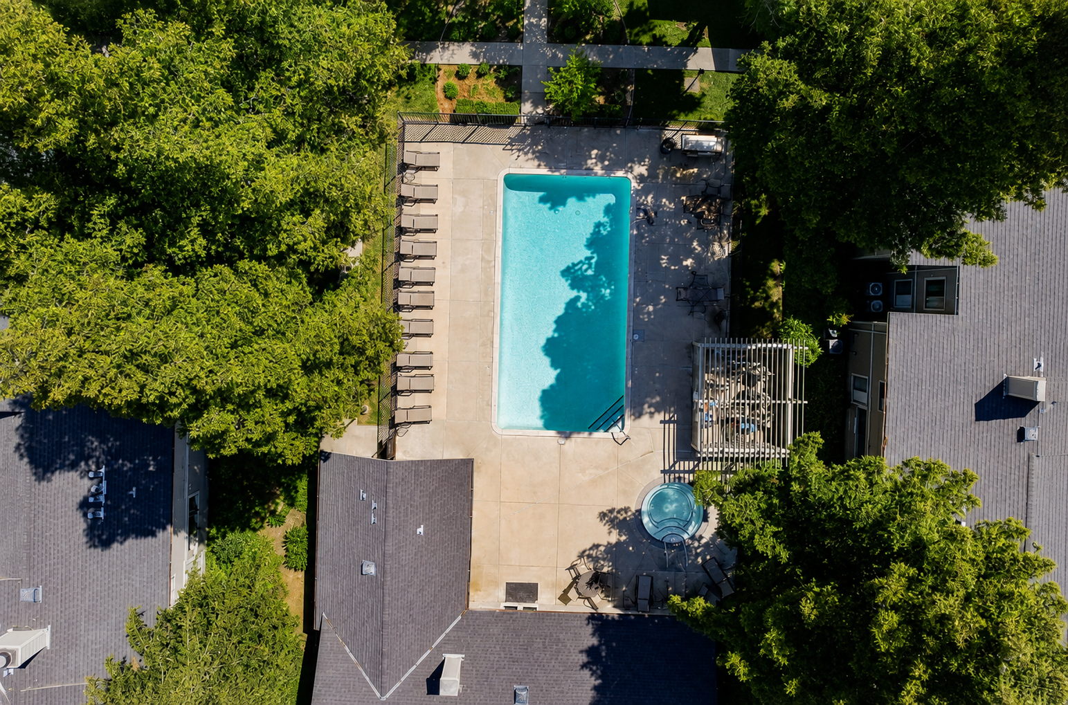 Tracy Park Exterior drone shot overhead swimming pool