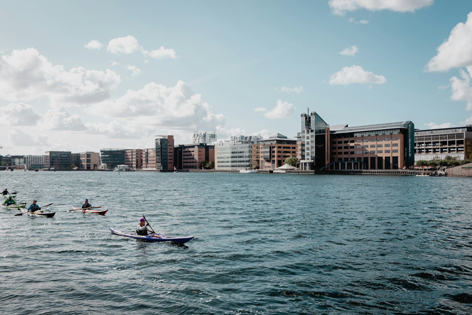 Kayakers paddling Copenhagen's main harbor channel. Photo by Febiyan on Unsplash.