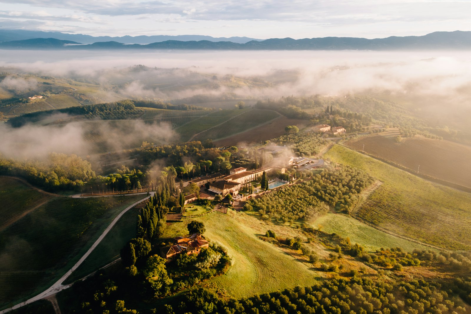 A stone farmhouse among olive groves and cypress in the Tuscan countryside. Photo by Peter Thomas on Unsplash.