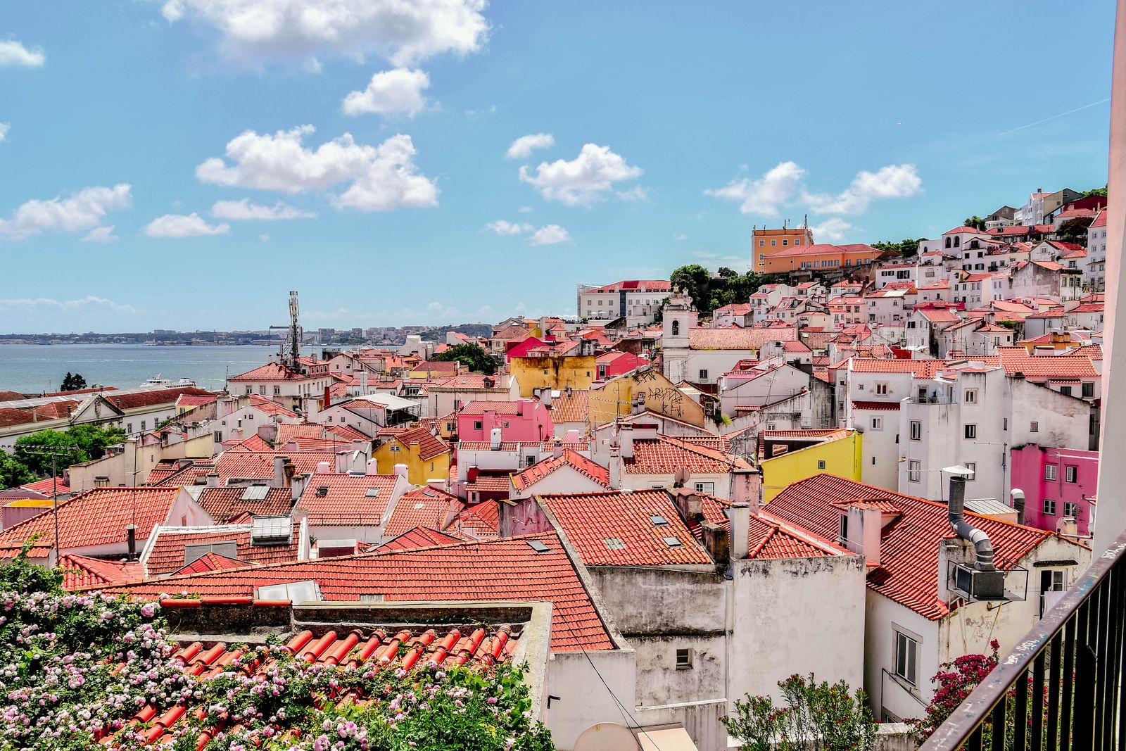 Colourful houses and terracotta rooftops of Lisbon running down to the Tagus. Photo by Ndumiso Zimu on Pexels.