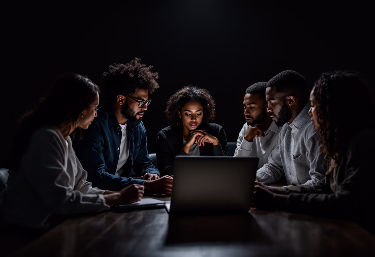 image of a diverse group of professionals in a meeting room for a digital marketing & advertising agency