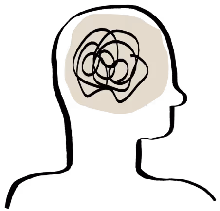 Abstract black line drawing resembling a rose on a light gray circular background.