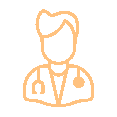 Outline icon of a doctor with a stethoscope around the neck.