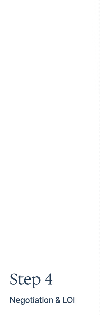Step 4 Negotiation and LOI text on a plain black background.