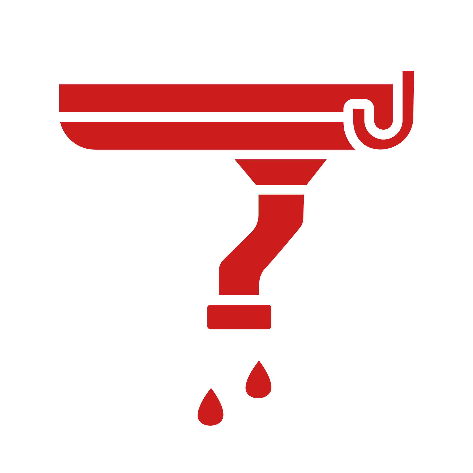 Red pipe with two drops of water dripping from its end.