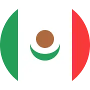 Bandera de México con franjas verticales verde, blanca y roja y un círculo marrón con una curva verde en el centro.