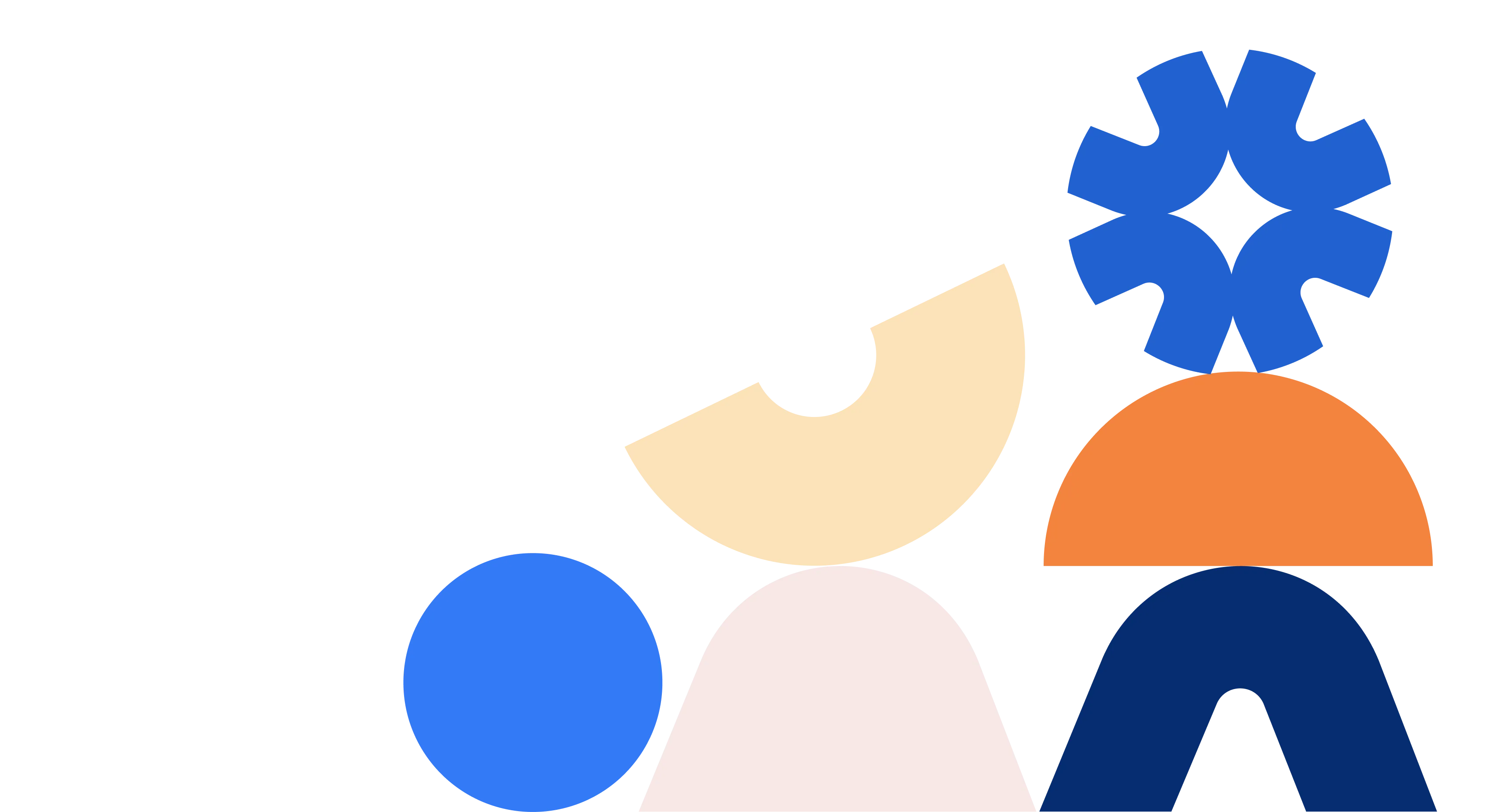 Composición abstracta con formas geométricas de colores azul, naranja y beige sobre fondo negro.