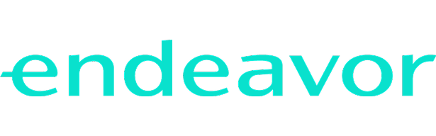Logotipo de la palabra endeavor en letras turquesa sobre fondo blanco.