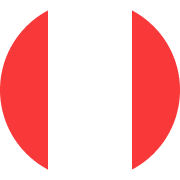 Bandera redonda de Perú con tres franjas verticales: roja, blanca y roja.