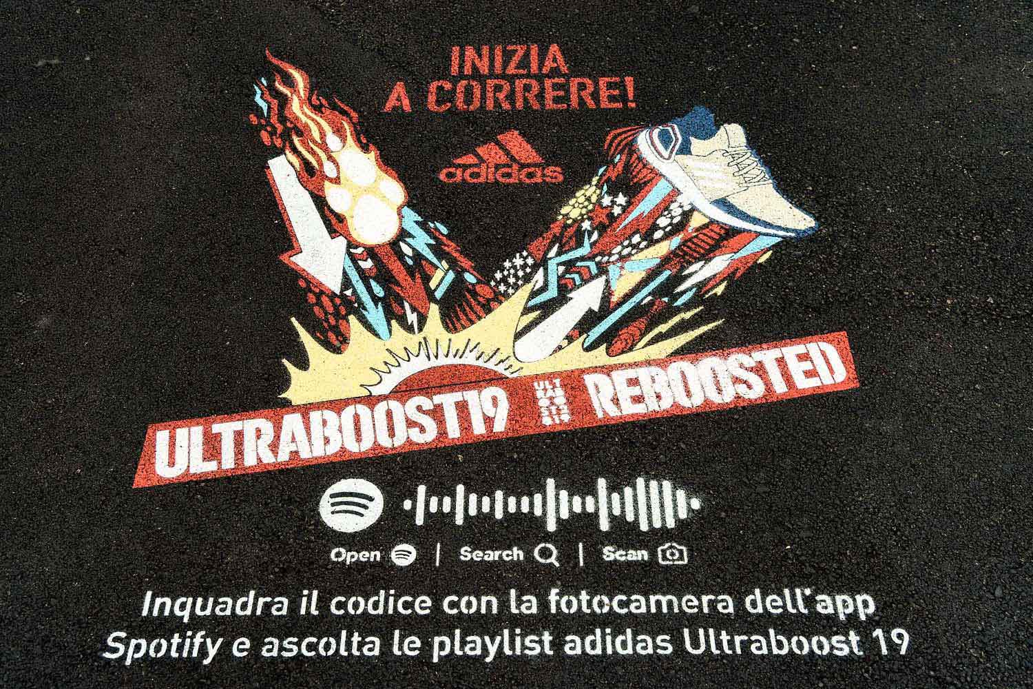 green graffiti advertising adidas ultraboost