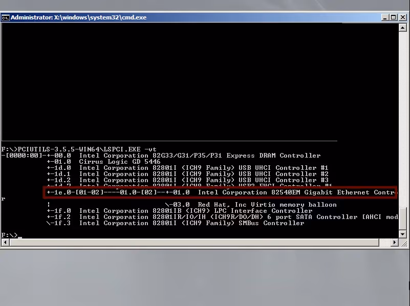 lspci output within Windows PE shell