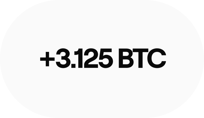 Text showing a positive balance of plus 3.125 BTC in bold black font on a white rounded background.