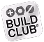 Black and white logo with the words BUILD CLUB and icons of a star, plus, and circle above it.