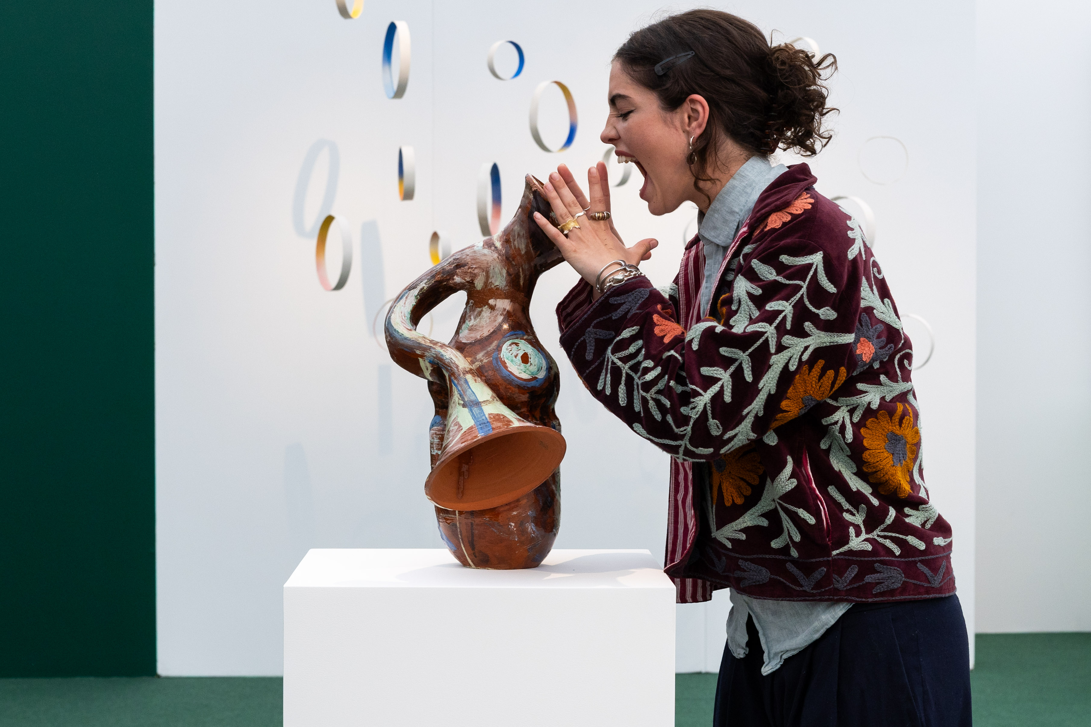 Georgia with an Earth Tones piece at the Affordable Art Fair 