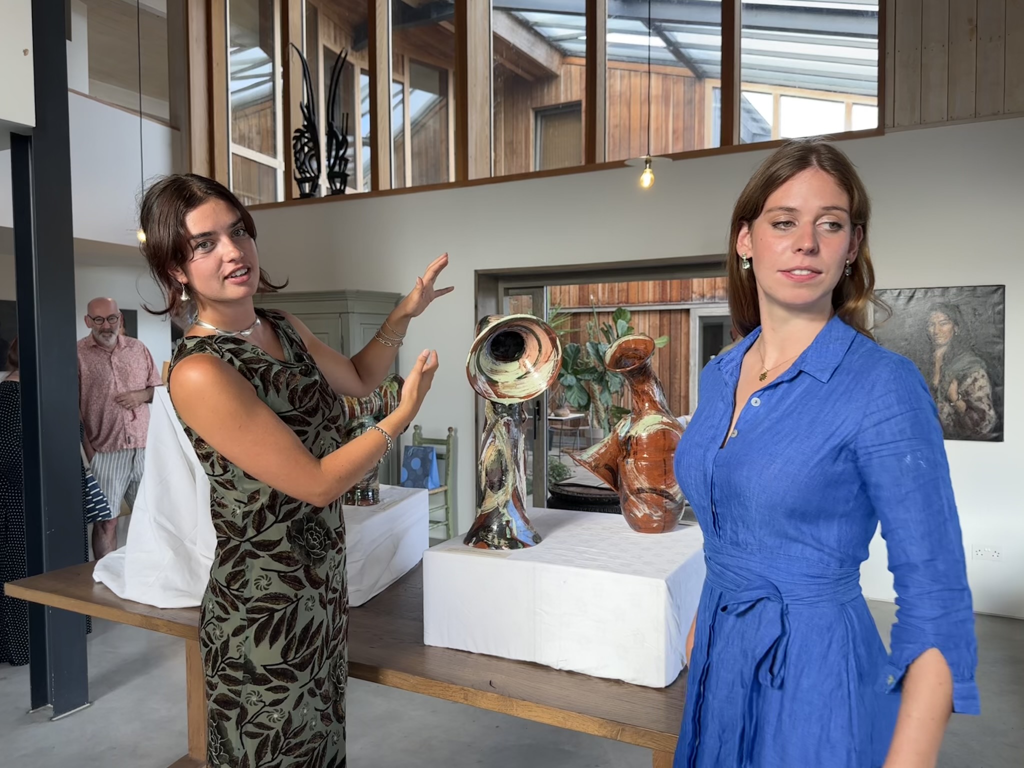 Georgia Weston and Rosanna Webb with ceramic artwork
