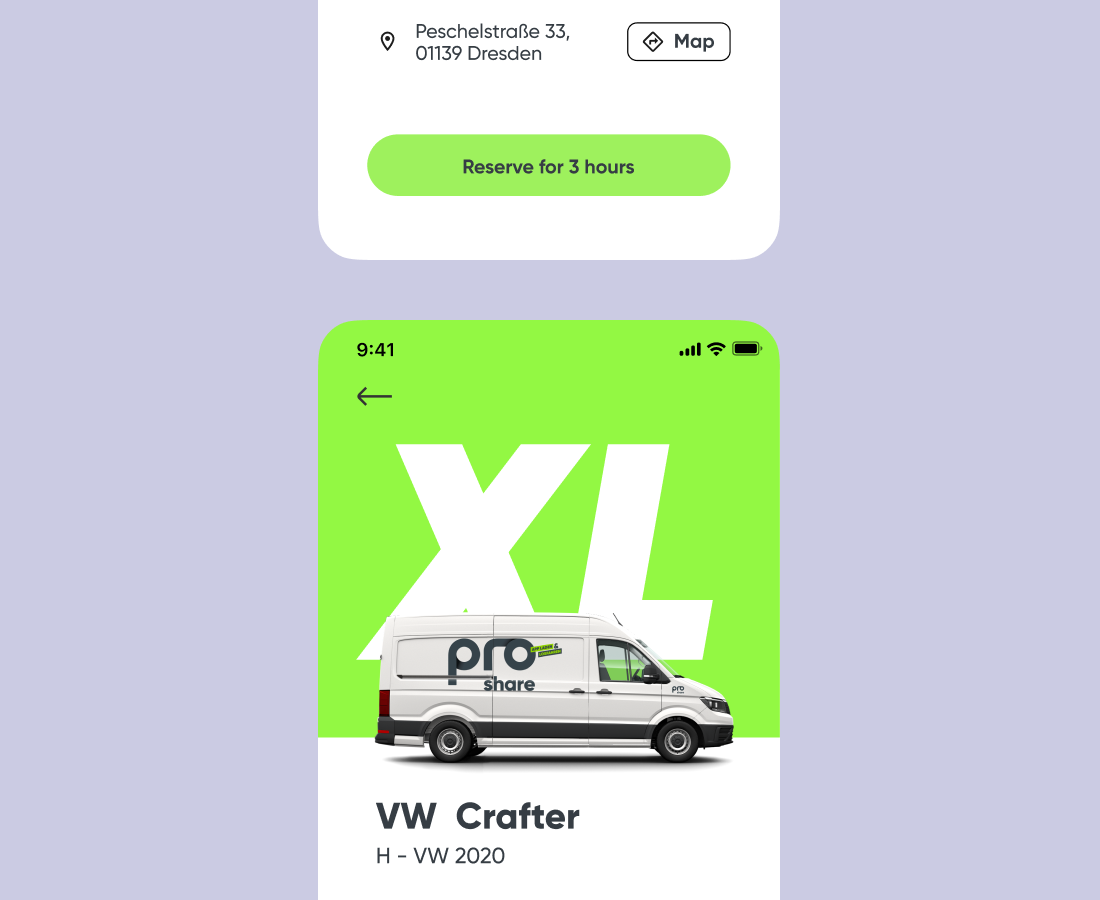 Side view of white VW Crafter van with dimensions and volume 11.3 cubic meters shown on lime background.