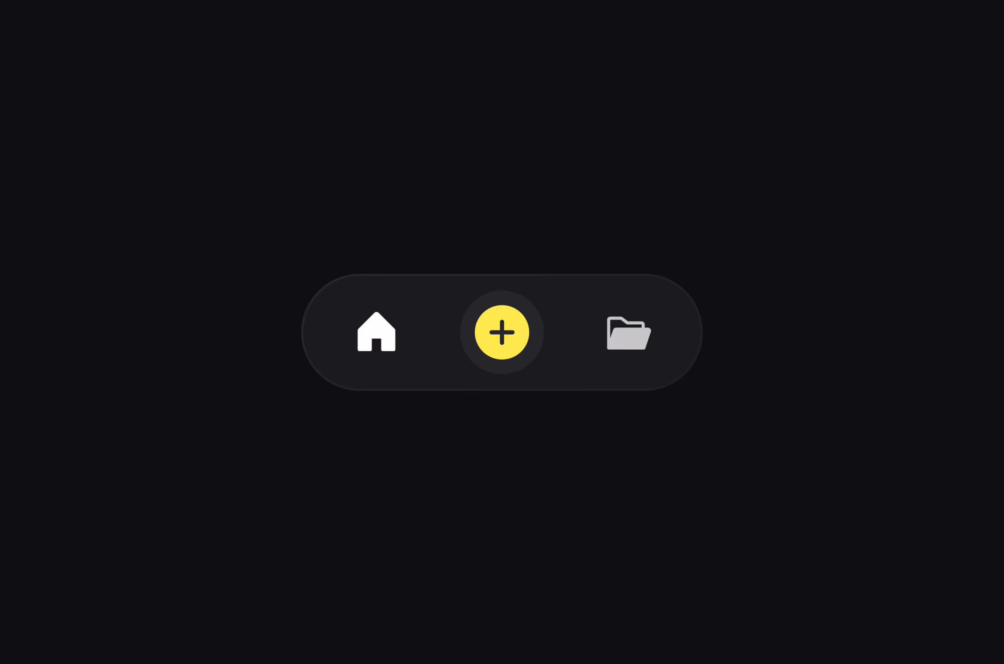 Dark navigation bar with three icons: home, yellow plus sign, and folder.