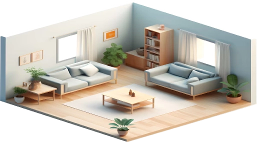 Visualisierung eines modernen Wohnraums nach Wohnungssanierung