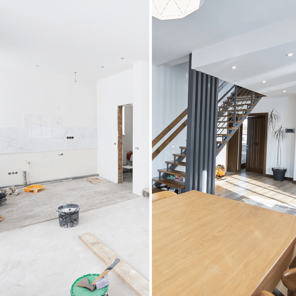 Innenraum im Vorher-Nachher-Vergleich einer Wohnungssanierung in Hamburg