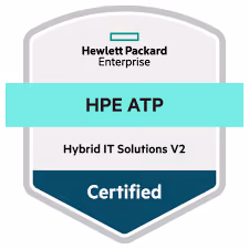 HPE ATP Hybrid IT Solutions V2 Certified badge from Hewlett Packard Enterprise