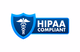 HIPAA Compliant badge with caduceus medical symbol on blue shield for healthcare IT compliance