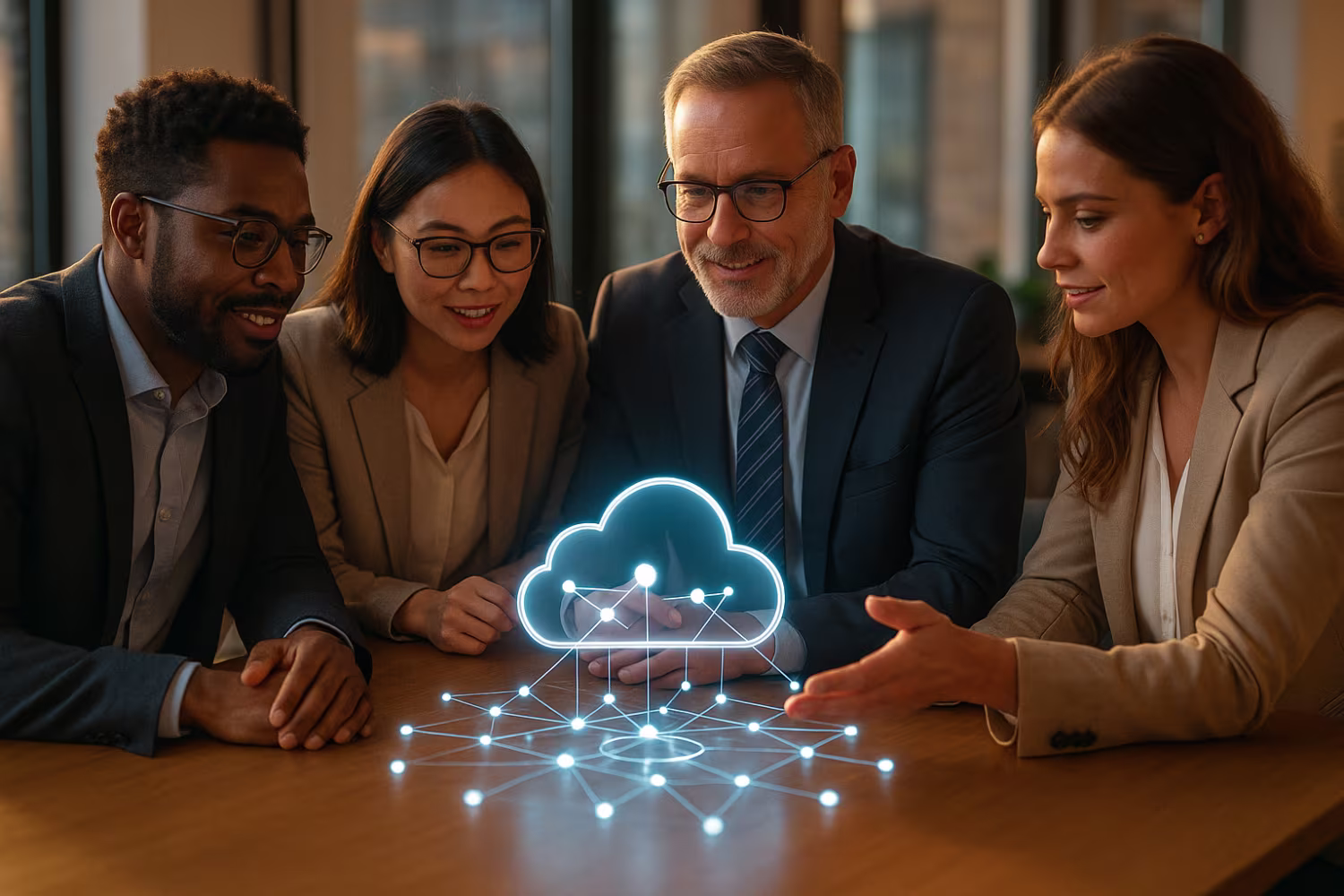 Professionals discussing cloud integration solutions