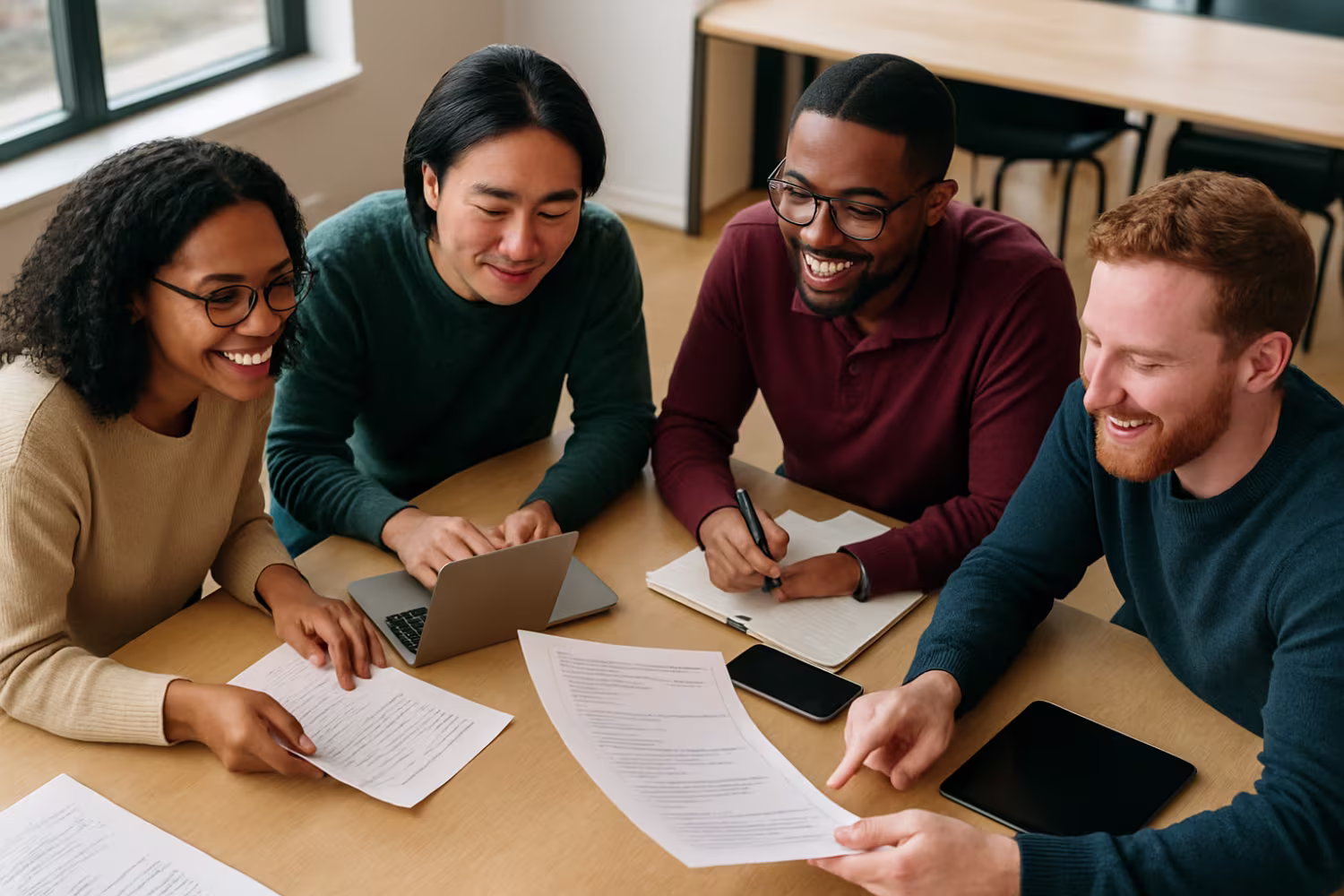 Diverse IT professionals auditing documents