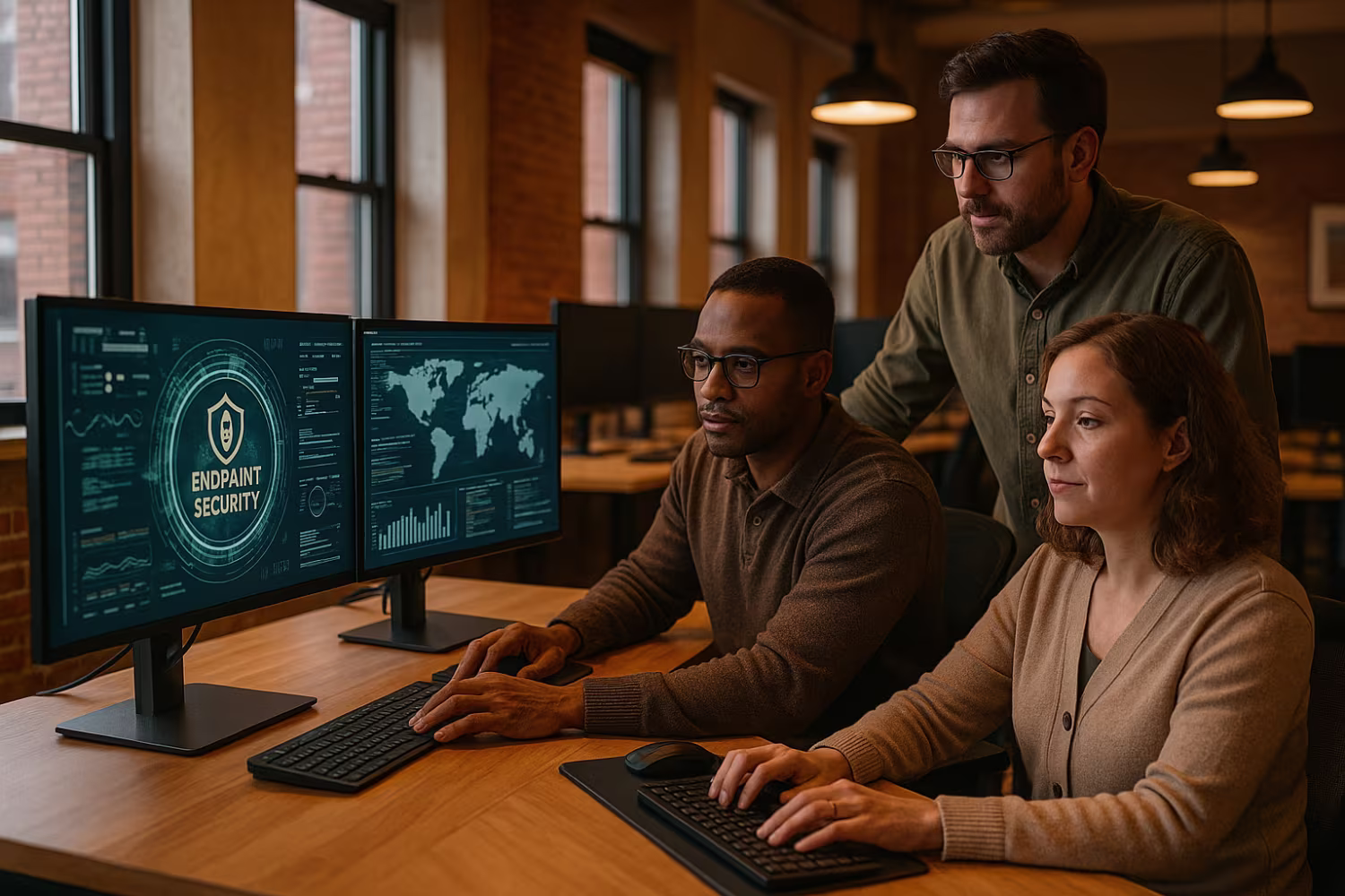 Professionals Monitoring Endpoint Security Systems