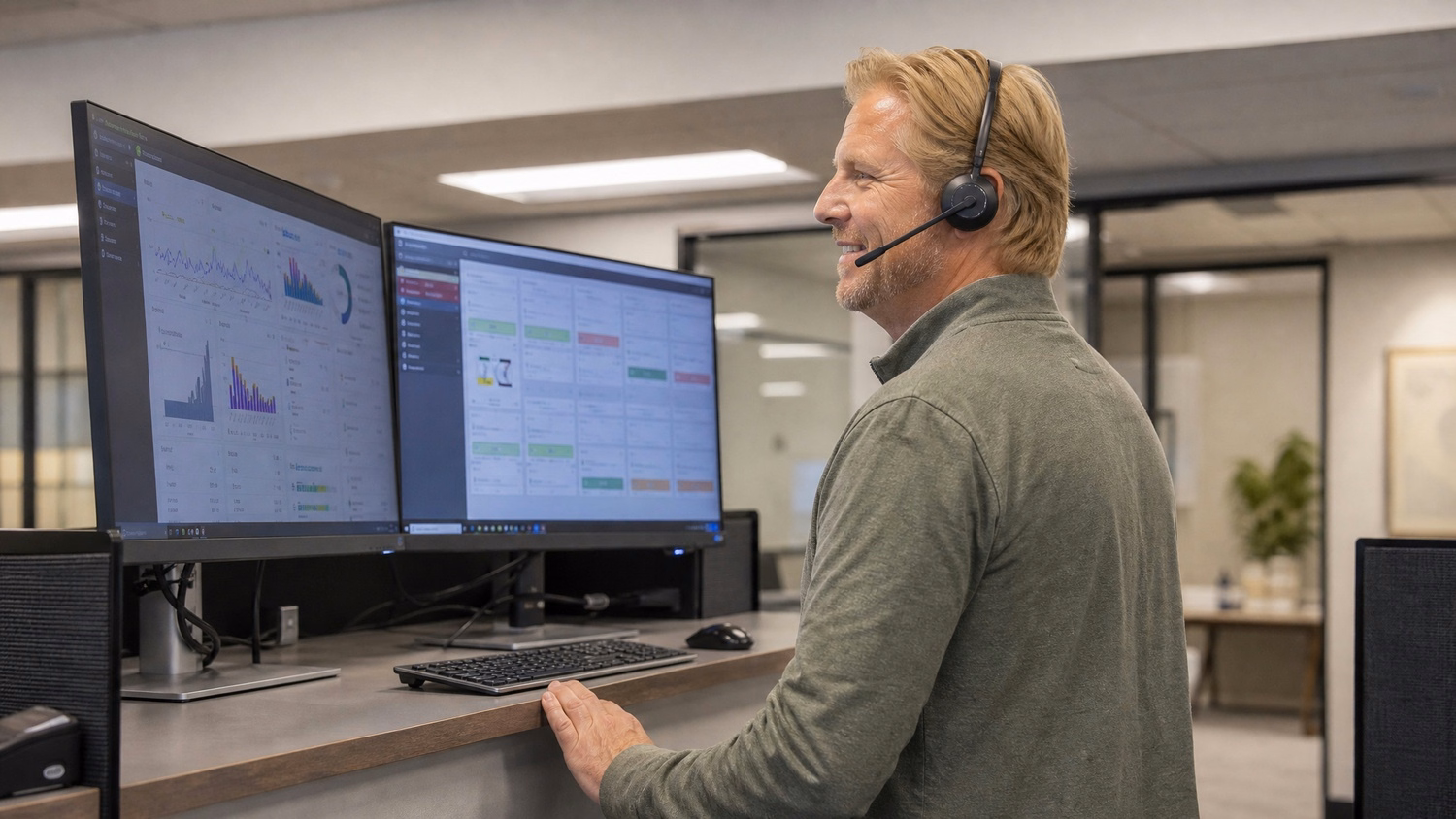 Help desk technician with headset reviews data dashboards 67 chars