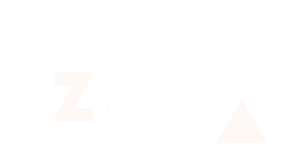 Pépite Ozer logo with entrepreneur student text, featuring two overlapping triangles.
