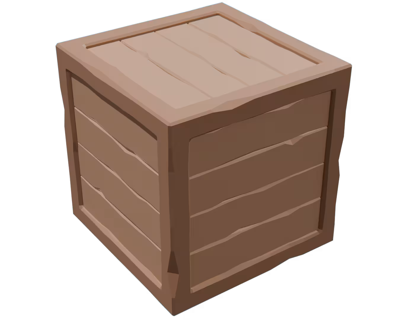 3D rendered wooden crate with visible planks and a simple box design against a black background.