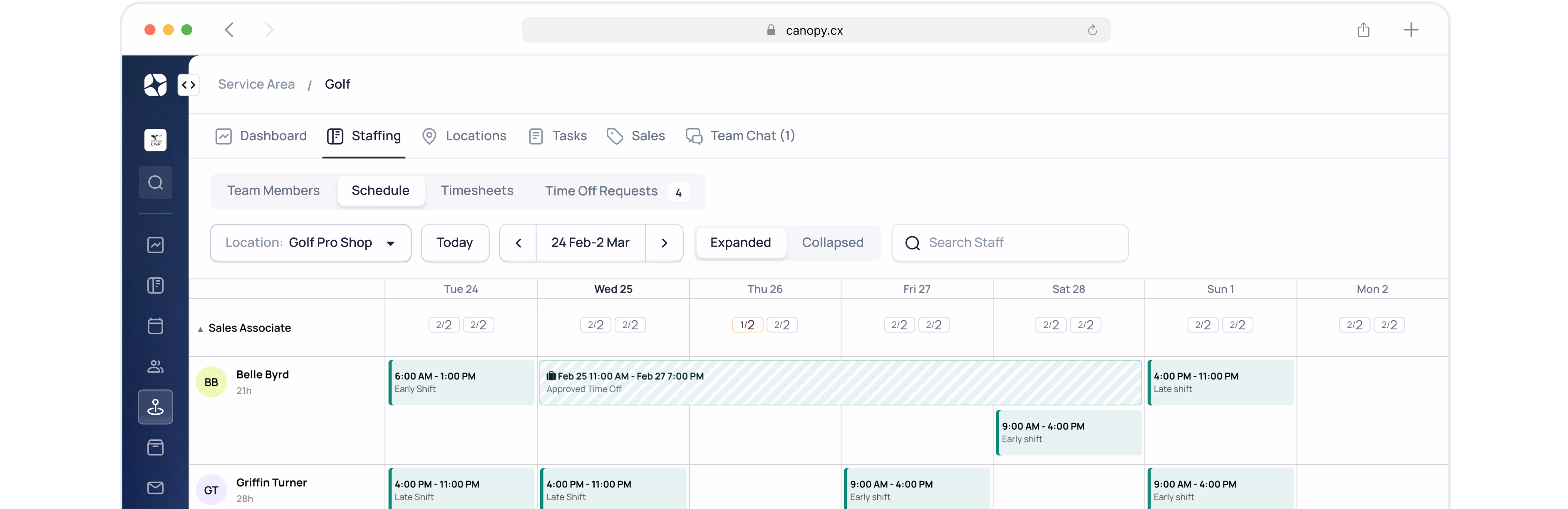 Project management dashboard showing schedule, team assignments, and task tracking with multiple columns and date filters