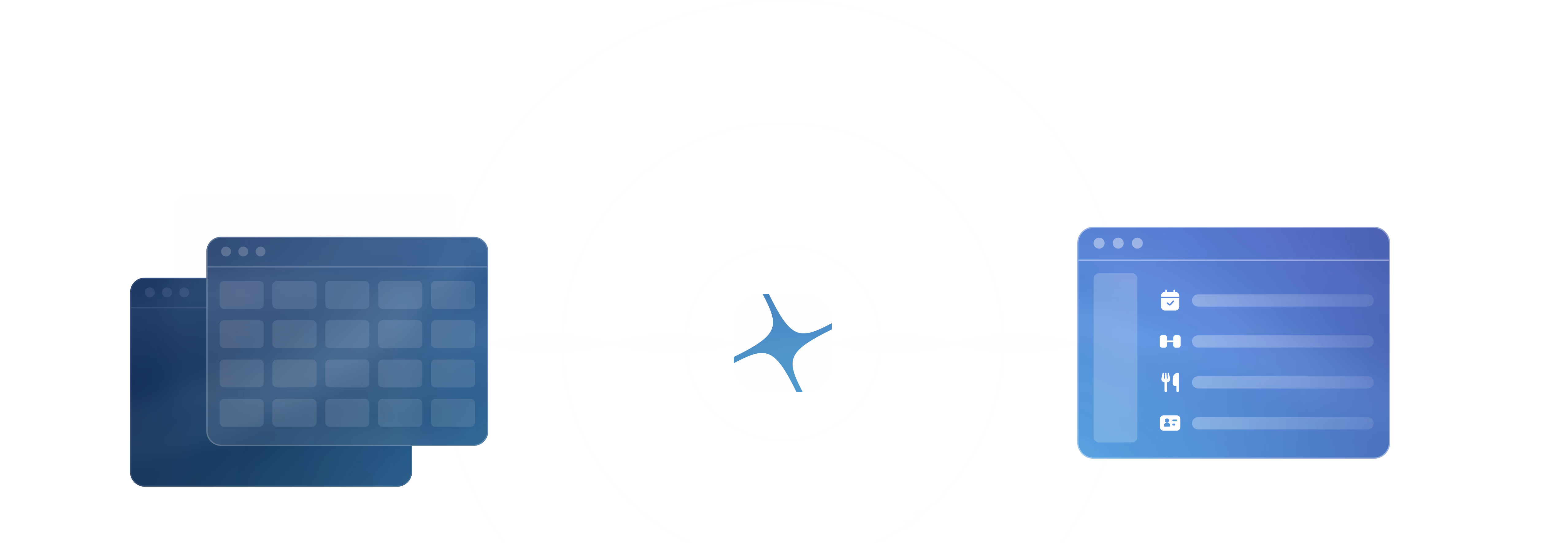 Two calendar and task management interface icons connected by a star symbol