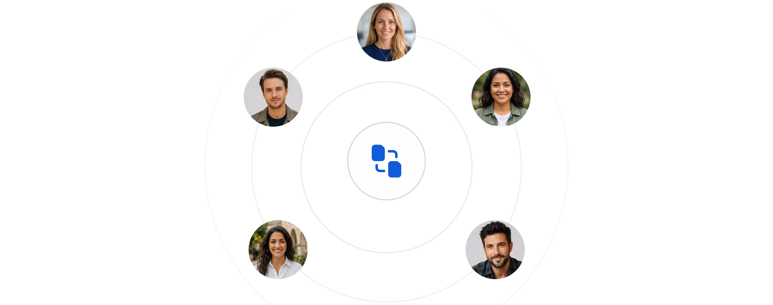 Five diverse team members arranged in a circle around a central Canopy logo icon