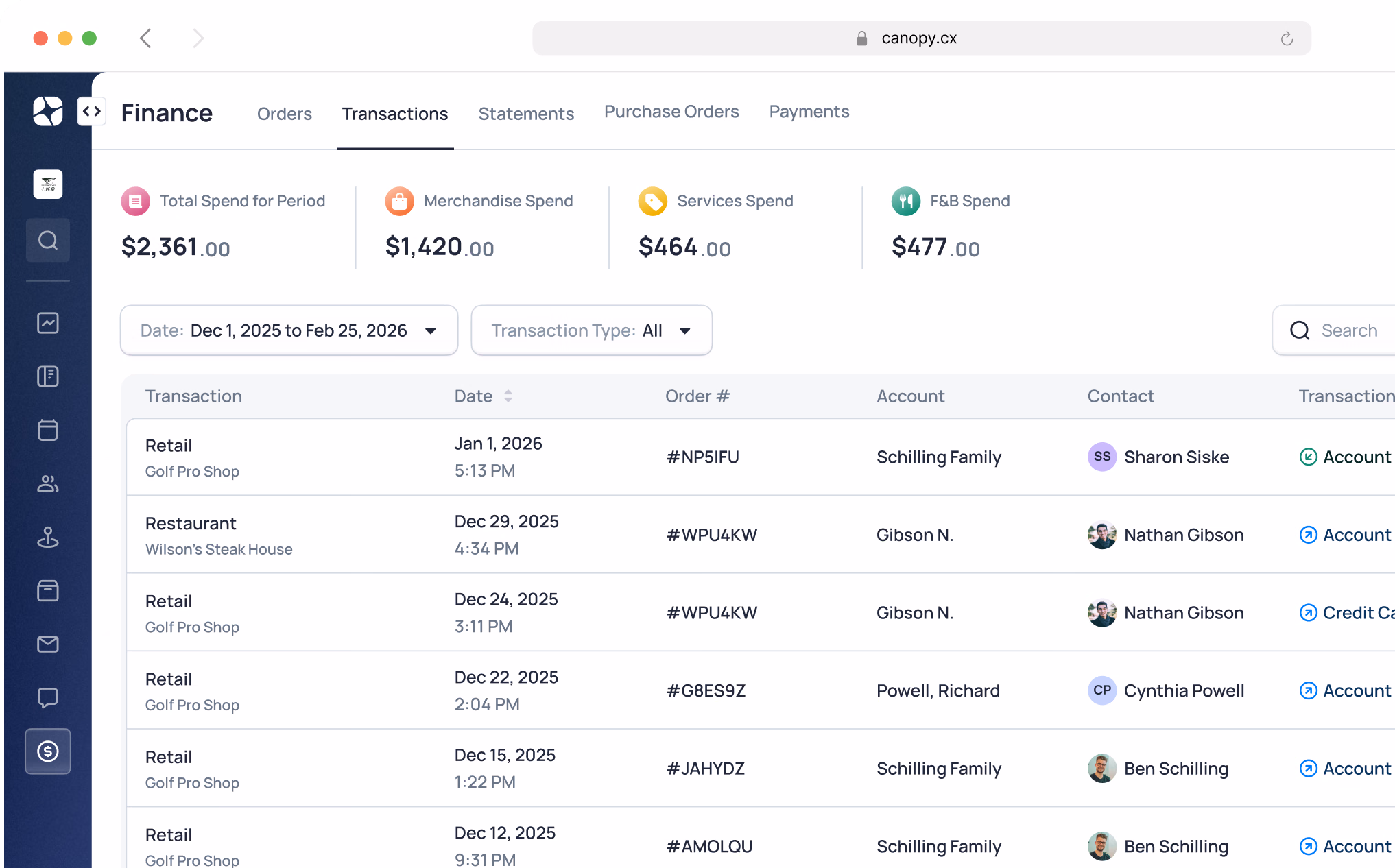 Finance dashboard showing spending summary and transaction list for Dec 1-28, 2025