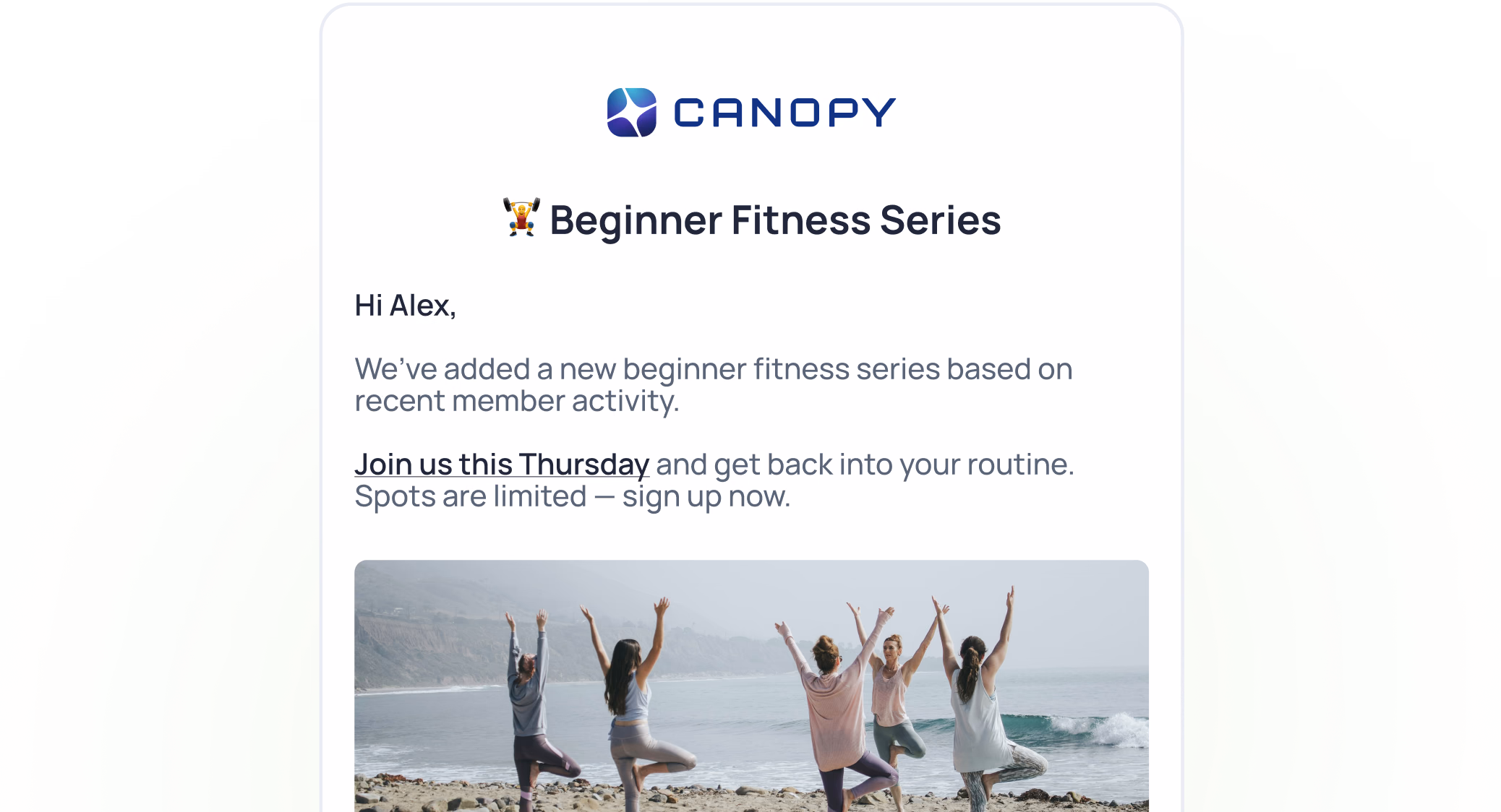 Five people jumping on a beach with arms raised in celebration