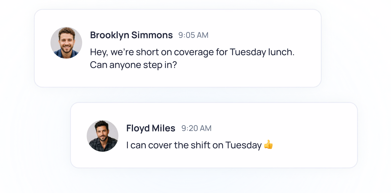 Slack conversation between Brooklyn Simmons and Floyd Miles about Tuesday lunch coverage