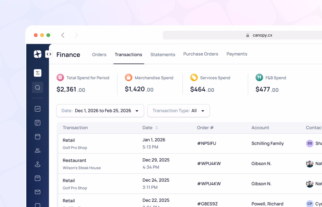 Finance dashboard showing total spend of $2,351 with transaction list filtered by date Dec 1-25, 2025