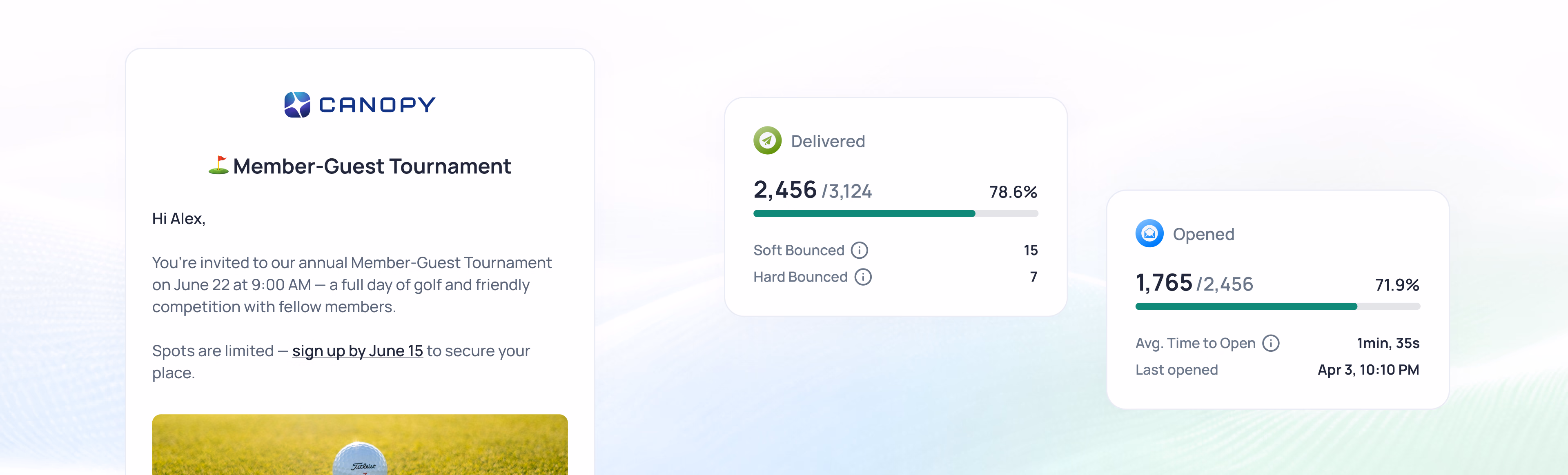 Canopy Member Quest Tournament signup page showing 2,656 registered participants and tournament details with April 1-30 dates