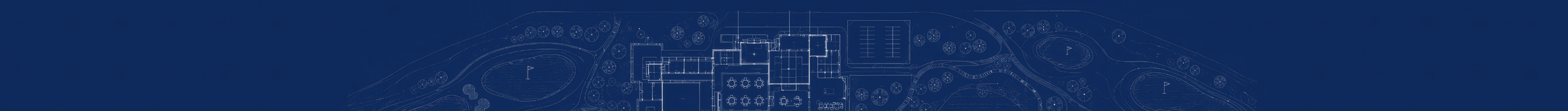 Dark blue header banner with architectural blueprint patterns and circuit board design elements