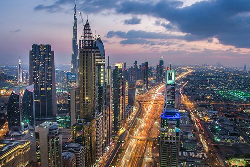Sheikh Zayed Road, Dubai at dusk