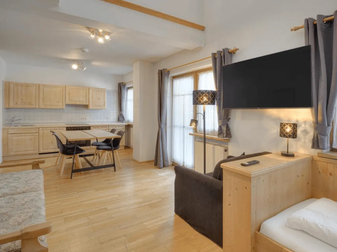 Self-catered Central Mayrhofen apartment interior for Snowbombing festival stays.