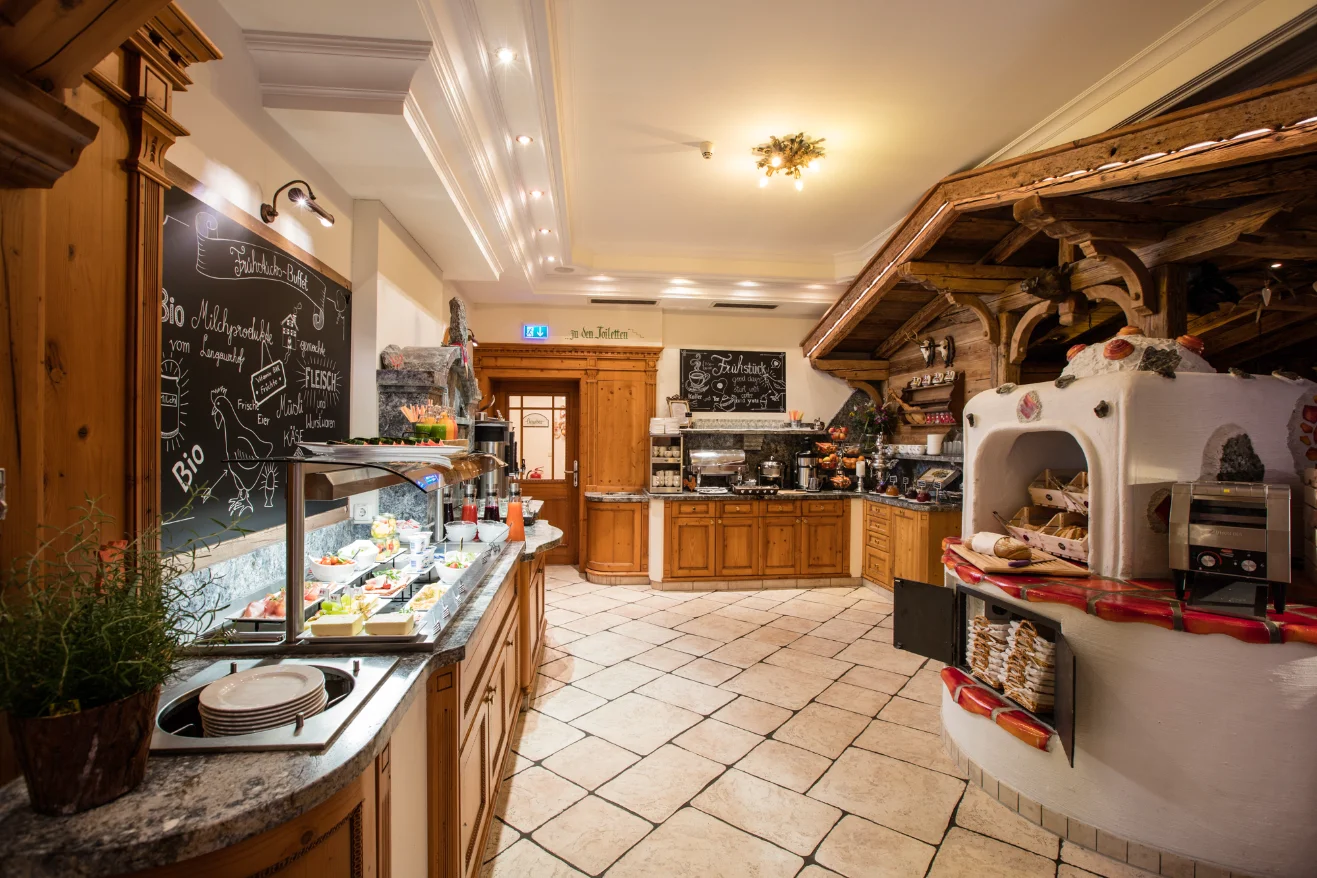 Perauer traditional alpine breakfast buffet at the central Mayrhofen hotel.