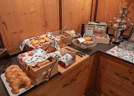 Sylvana's Hotel wooden bakery breakfast display at the central Mayrhofen boutique hotel.