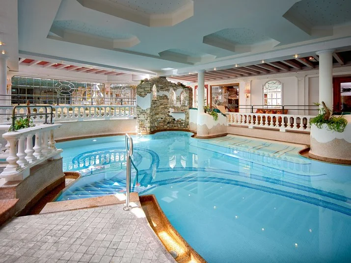 Neue Post indoor swimming pool at the Mayrhofen four-star hotel and spa.