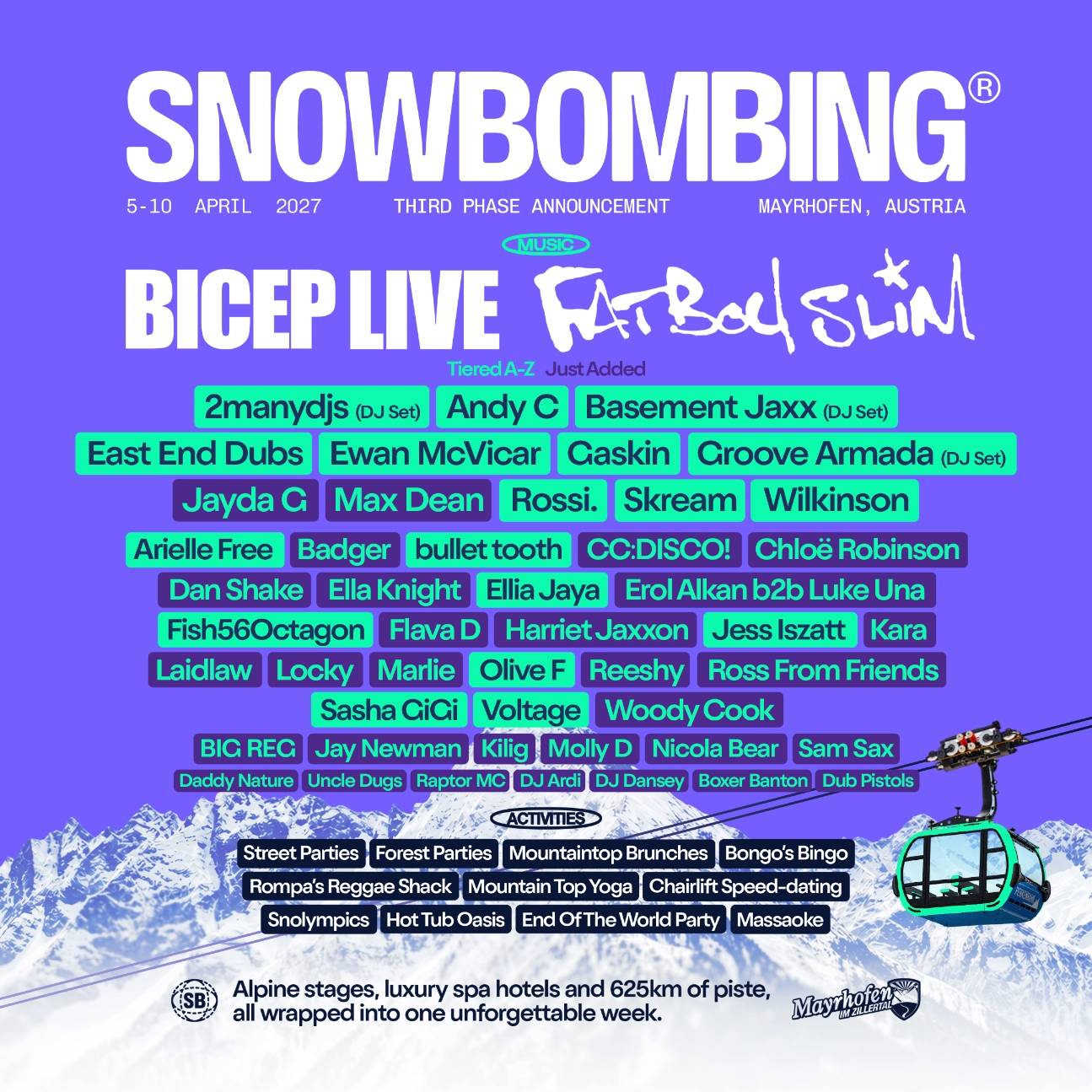 Snowbombing 2027 third phase lineup poster